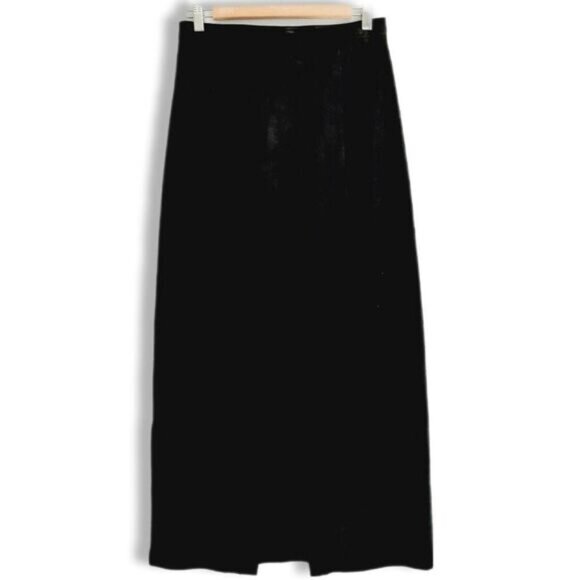 DANIER | 100% Genuine Suede Leather Maxi Long Length Skirt Back Slit Black Sz XS - Picture 1 of 16